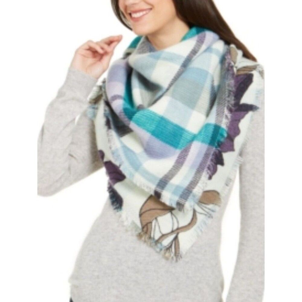 Vince Camuto Teal, Seafoam Blue, Purple & White Plaid Blanket Scarf. NWT. Gifts